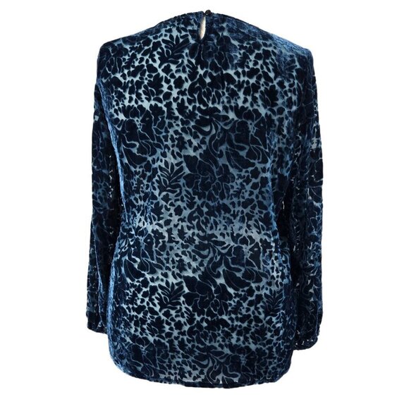 Coldwater Creek Blue Floral Burnout Velvet Sheer Blouse Whimsigoth - Picture 2 of 9